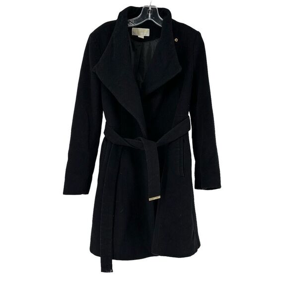 Michael Kors Walker Coat Black Wool Blend Belted Womens Size Small Classic Coat - Picture 1 of 14